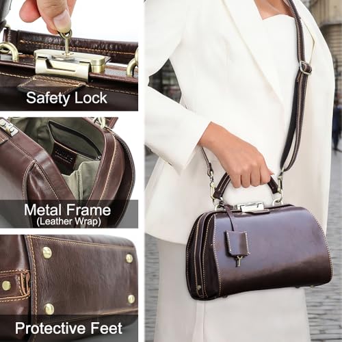 Image of CONTACTS Doctor Bag Purse for Women Luxury Leather Handbag with Lock Shoulder Bag Vintage Top Handle Bag