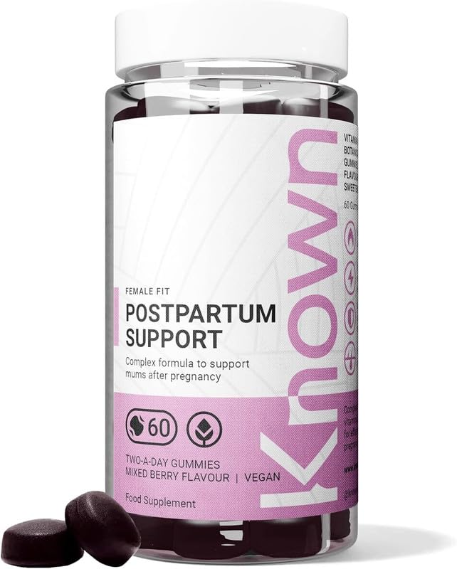 Known Postpartum Support Gummies – Mixed Berry Flavour – Vegan Multivitamin Gummy Supplement with Iron, Biotin, Choline & Vitamins – Post Pregnancy Recovery & Energy – 1 Month Supply – for Women