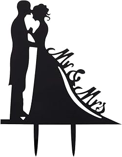 SEWACC Wedding Cake Topper Bride and Groom Wedding Silhouette Mr and Mrs Cake Topper Acrylic Cake Topper for Wedding Decoration (Black)