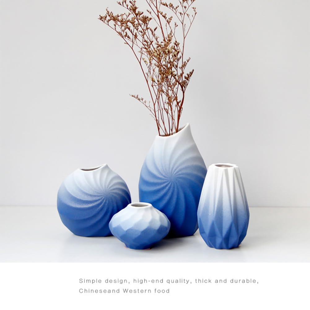 Ceramiczny wazon, gradient biały niebieski minimalistyczny dekoracja domu prostokątny kształt do suchych kwiatów roślin doniczkowych ślub dekoracja stołu nowoczesne wazony (A)