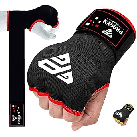 Boxing Inner GEL Gloves for Punching Neoprene Padded Fist Protector Bandages under Mitts 1 meter Long Wrist Support, Great for MMA,Kickboxing, Martial Arts Training (M, Red & Black) Cover