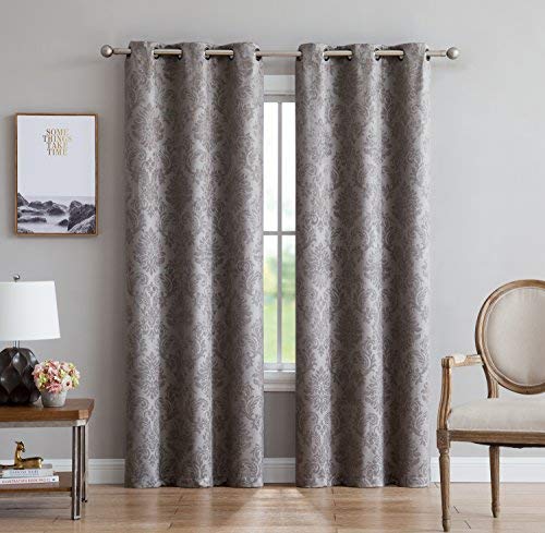 Evelyn - Embossed Thermal Weaved Grommet Blackout Curtains - Room Darkening & Noise Reduction Fabric - Blocks up to 97% of Sunlight - Premium Draperies (Pair, 38" W x 96" L, Light Gray)
