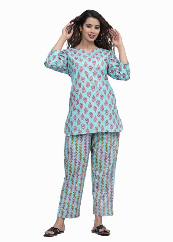 Image of Cotton Printed Night Suit for Women's Shirt and Pyjama Set Sleep wear Set for Womens and Girls