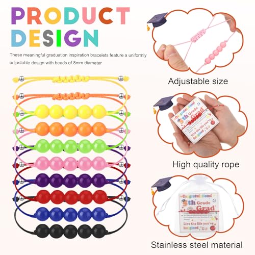 Rtteri 24 Set 5th Grade Graduation Gift Friendship Bracelet End of Year Student Gifts Adjustable Rainbow 2025 Beaded Bracelet with Inspirational Card for Elementary 5th Graduation Exchange Girls Boys3