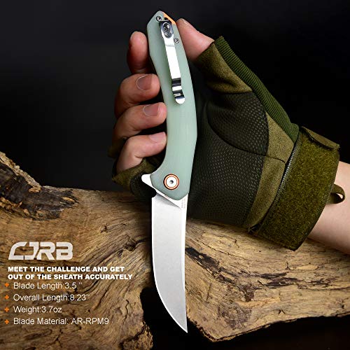 Image of CJRB Gobi Folding Pocket Knife with 3.5'' AR-RPM9 Steel Blade, Tactical Knife with G10 Handle for EDC Outdoor Survival Camping Hunting (J1906 Natural Green)