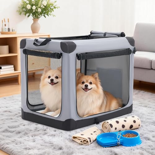 Image of NEWBULIG Collapsible Dog Crate 36 Inch, Portable Travel Crate for Dogs and Cats, Soft Foldable Pet Kennel with 3-Door Mesh Windows Indoor & Outdoor
