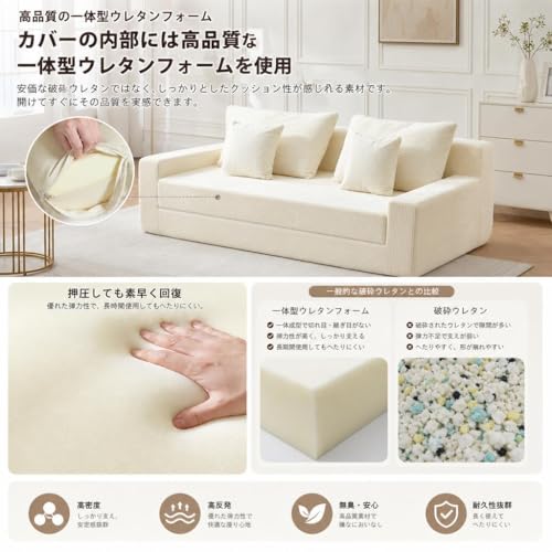 [ITACHENG] ソファーベッド フロアソファー ソファー 組立て不要 圧縮梱包 高反発ウレタン ソファー コンパクト 1人掛け 2人掛け 3人掛け 4人掛け ソファベッド 簡単組立 おしゃれ 北欧風 モダン ワンルーム 新生活 (オレンジ,220cm) [3]