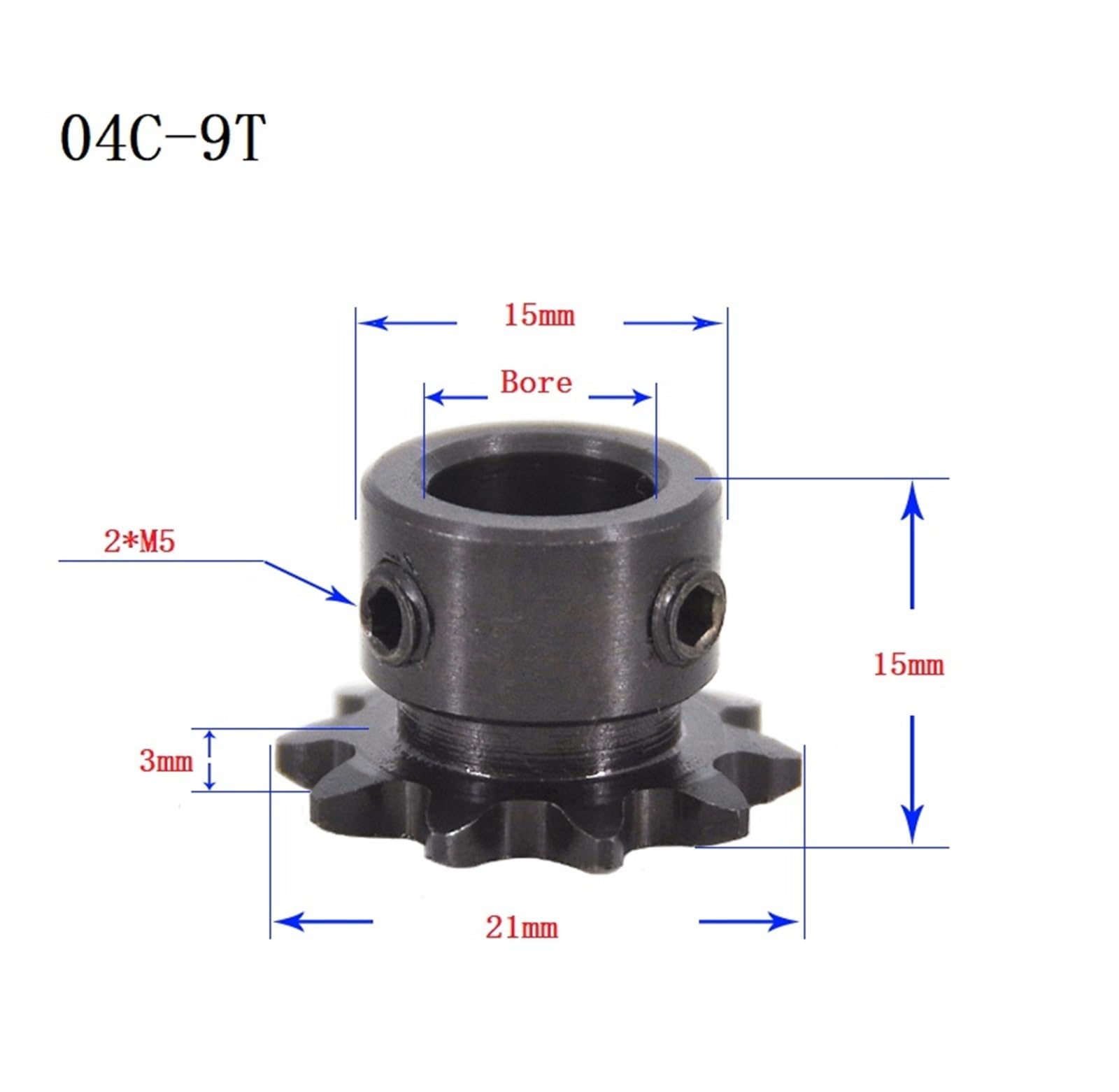Bevel Gear Pinion Hardware Mechanical 1pcs 04C Chain Gear Steel 9T Teeth Industrial Sprocket Wheel with Top Wire Bore 5/6/8/10mm(5mm)