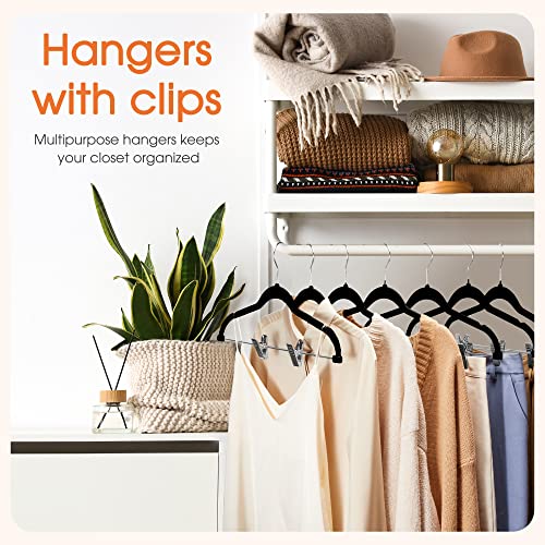 Cozymood Velvet Skirt Hangers 24 Packs Velvet Hangers With Clips Ultra Thin Non Slip Velvet Pants Hangers Space Saving Clothes Hanger For Trouser, Skirts, Jeans (Black) #TOP1