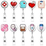 YEALQUE 10 Pack Nurse Badge Reel Holder Retractable Nursing ID Badge Reels Cute for Nurses Doctor Medical Health Hospital Office Worker Gifts(A-10PCS) …