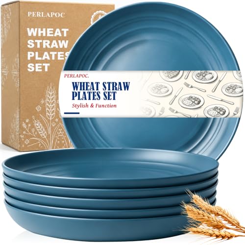 Image of 11In Wheat Straw Deep Plate, Reusable Plastic Plates Set,Dark Blue | Unbreakable Alternative to Melamine Plates Set for Family Kitchen & Outdoor Dining