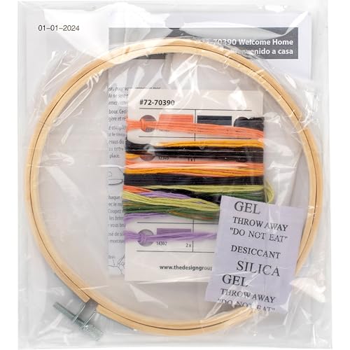 Image of Dimensions Welcome Home Embroidery Needlepoint Kit for Beginners, 6 inch Diameter Hoop, Multicolor, 5 Pieces