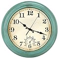 12 Inch Indoor/Outdoor Retro Waterproof Wall Clock with Thermometer,Vintage Battery Operated Silent Non Ticking Quartz Clock Wall Decorative for Kitchen/Bedroom/Living Room/Bathroom/Patio-Olive green