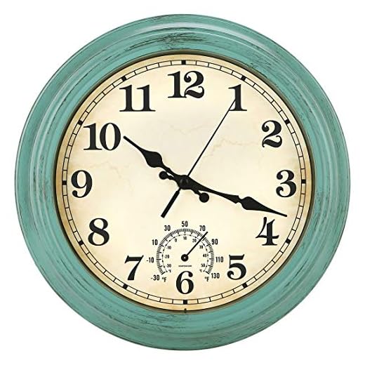 12 Inch Indoor/Outdoor Retro Waterproof Wall Clock with Thermometer,Vintage Battery Operated Silent Non Ticking Quartz Clock Wall Decorative for Kitchen/Bedroom/Living Room/Bathroom/Patio-Olive green