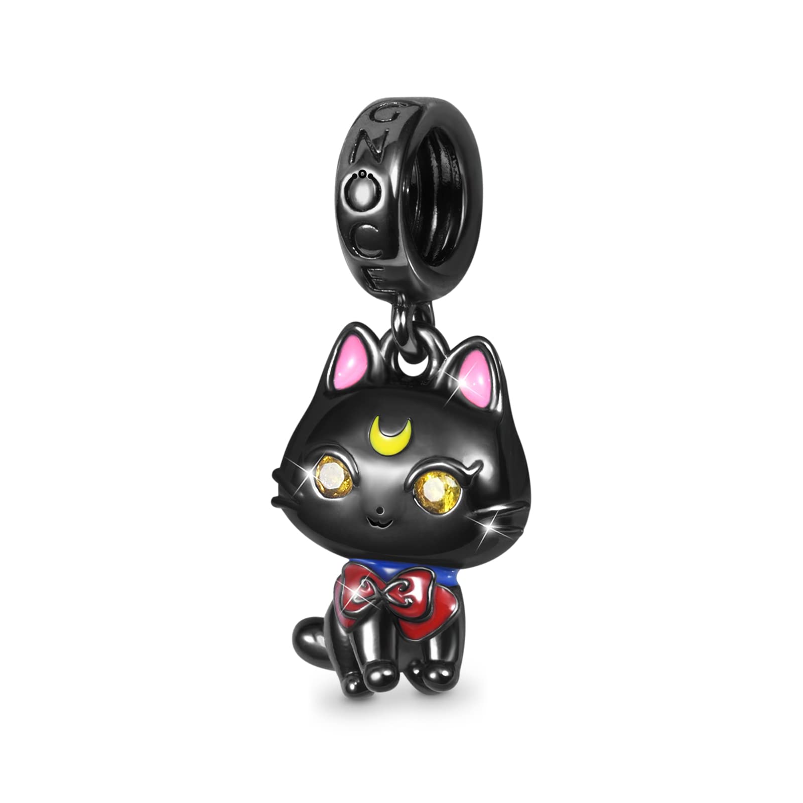 GNOCE Sweet Black Cat Charms 925 Sterling Silver Nero Placcato Ciondolo Ciondola Perline per Braccialetto di Fascino/Collana Gioielli Regalo Per Le Donne Ragazze Figlia