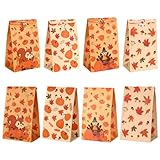 24 PCS Fall Treat bags with Stickers Thanksgiving Paper Bags For Candy Goodie Snack Cookie Gift Wrap Autumn Maple leaf Pumpkin Turkey Pouch Happy Friendsgiving Bag Party Favors Supplies Decorations