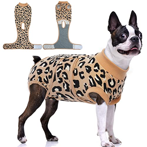 Image of FUAMEY Recovery Suit for Dogs After Surgery,Soft Breathable Dog Bodysuit E-Collar & Cone Alternative Surgical Suit,Male Female Dog Neuter Spay Suits Anti Licking Wounds Onesie Brown Leopard L