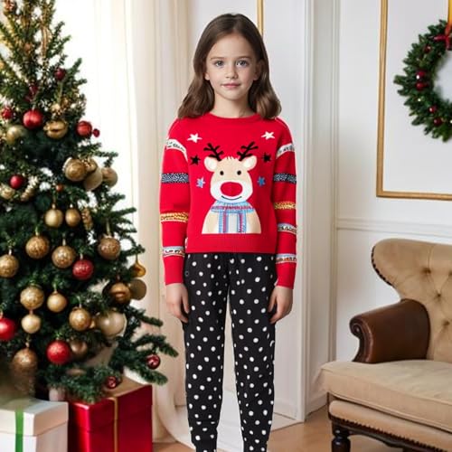 Xumplo Toddler Girls Boys Ugly Christmas Sweater Kids Reindeer Pullover Unisex Child Xmas Red Top Clothing 3-7Y3