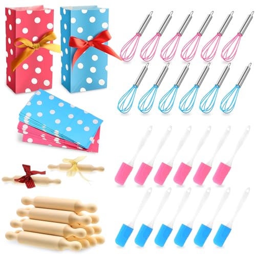Glimin 48 Pcs Kids Mini Baking Supplies with Spatula, Rolling Pin, Whisk, Gift Bags for Kids Cooking Classroom School Exchange Party Favors