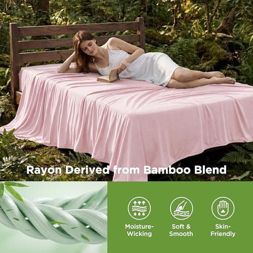 Image of Bedsure Pink Cooling Blanket Queen Size for Hot Sleepers - Summer Cold Blanket for Queen Size Bed with Rayon Derived from Bamboo, Ice Cool Cold Arc-Chill Thin Summer Bedding Essentials, 90x90