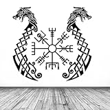 YAODANGM Pegatina de vinilo para pared con inscripción de brújula rúnica y símbolo de runa vikinga antigua para sala de juegos
