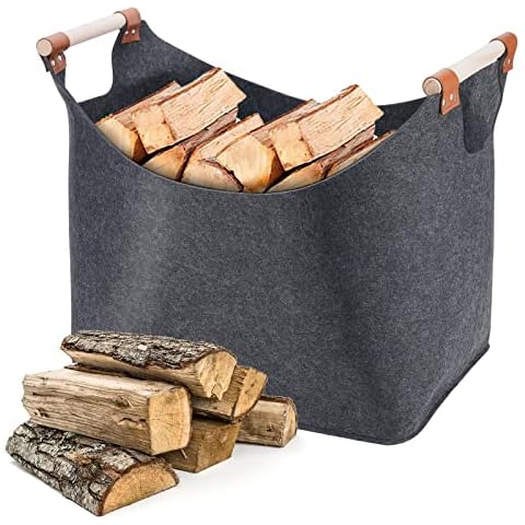 Coikes Felt Firewood Basket with Handles Cover