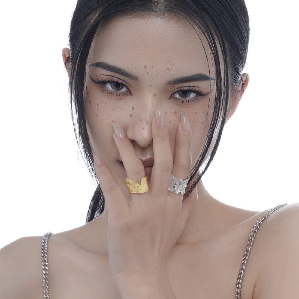 Anello Regolabile,Anelli Regolabili Per Le Donne Bruciano La Trama Rugosa Anelli Di Eternità Semplici E Robusti In Argento Sterling 925 Anelli Di Fidanzamento Placcati In Oro Anelli Di Fidanzamento