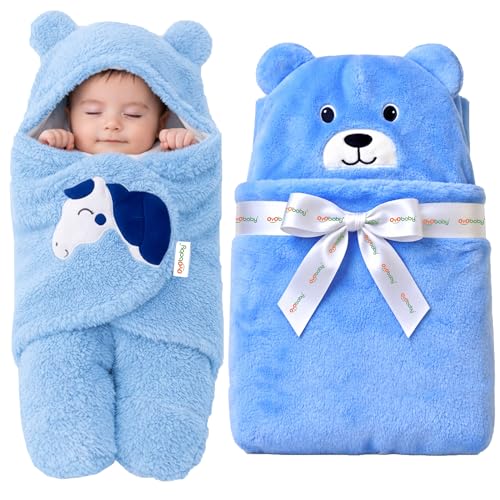 Image of OYO BABY Hooded Sleeping Bag & Baby Blanket | Newborn Blanket Combo Pack of 2 | Microfiber Fleece & Sherpa Fabric | Extra Warm & Skin Friendly | 0-12 Months | Bear & Unicorn