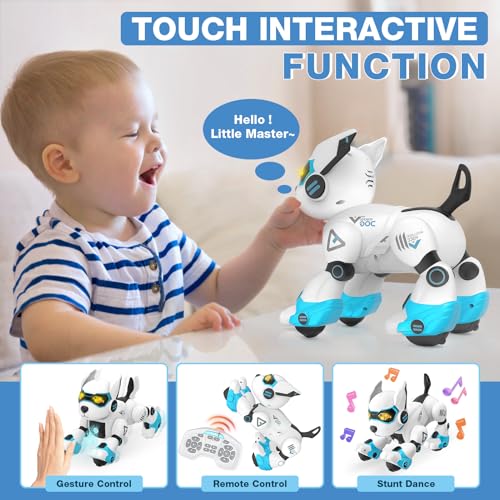 Dreamon Roboter Hund Kinder, Ferngesteuerter Hund Spielzeug Gestensteuerung Interaktive Berührung Programmierbar Tanzmusik Nachahmung von Tiergeräuschen Geschenke für Jungen und Mädchen