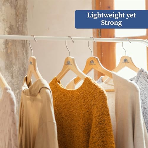 Image of Homestrap Premium Round Bar Wooden Hanger (Pack of 10)| Durable Wooden Garment Hangers with Cut Notches & 360 Degree Swivel Chrome Hook for Hanging Heavy Clothes