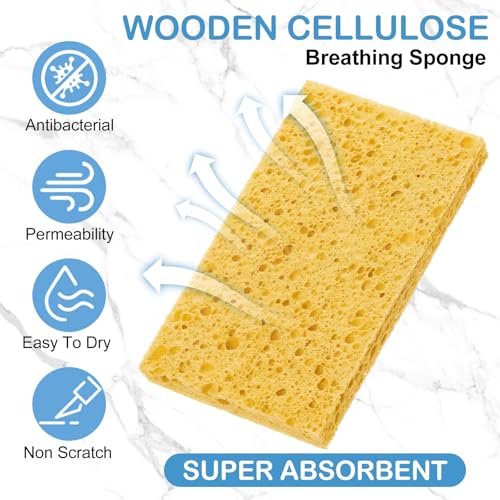 Image of Zhengmy 90 Pieces Sponges Bulk Sponges Kitchen Compressed Sponge Natural Dish Sponge Compressed Wood Pulp Cleaning Without Scratching for Kitchen Bathroom, 3.9 x 2.4 x 0.12 Inch (Dark Color)