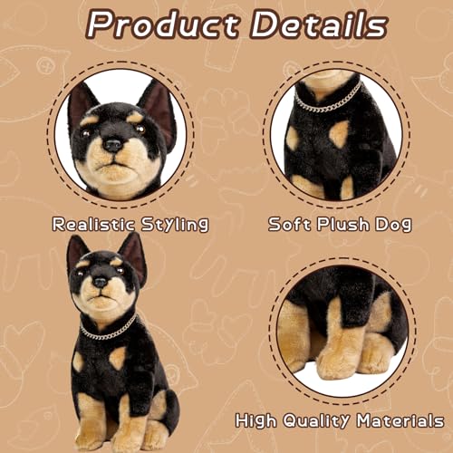 Tiny Heart Dobermann Pinscher Stofftier Plüschtier 18cm/7” realistisches Dobermann Plüsch schönes Tier niedliche und weiche Geschenke Hund für Kinder Jungen und Mädchen Spielzeug Schwarz