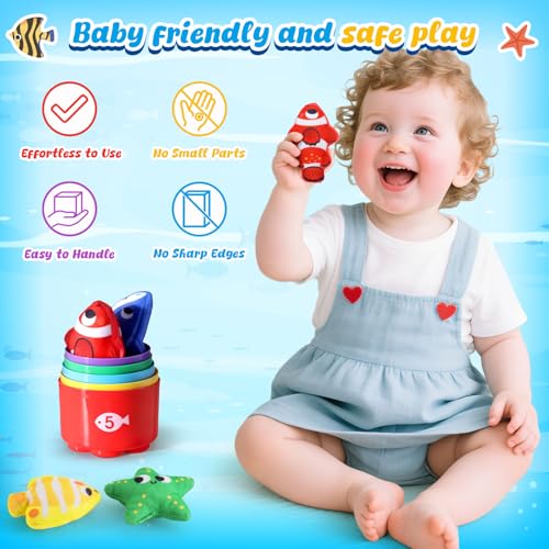 Image of LovesTown Montessori Toys for Toddlers, Baby Sensory Toy Color Sorting Game Travel Essentials Preschool Learning Activities Cloth Fishing Games with Stacking Cups Boys Girls Gifts