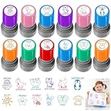 12 Stück Stempel Lehrer Selbstfärbender, Lehrer Bewertung Belohnung Motivation Briefmarken, Lob Ermutigung Kinder Stempel, Bunte Cartoon Lob Siegel Ermutigung, Schüler Hausaufgaben Stamper