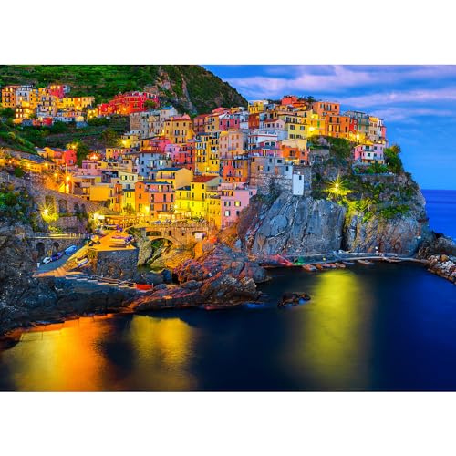 HUADADA Jigsaw Puzzles for Adults 1000- Cinque Terre at Night -1000 Piece Jigsaw Puzzles for Adults Famous Landscape Puzzle