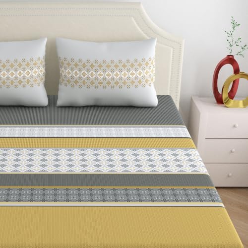 Image of Home Ecstasy 100% Cotton King Fitted Bedsheet with 2 Pillow Covers - (Size 72 x 78 inches, 140 TC, Colour - Grey)