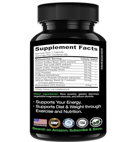 Green Coffee Bean Extract 60 Capsules – Contains 13 Active Ingredients for Aiding in Energy Levels, Mental Focus and Size Reduction - Natural Energy Supplements – 60 Days’ Supply - Image 3