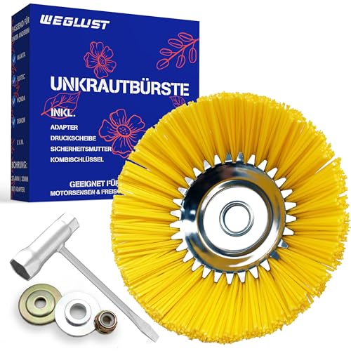 WEGLUST Nylon Unkrautbürste für Motorsense, 200x25,4mm, mit Drahtbürste...
