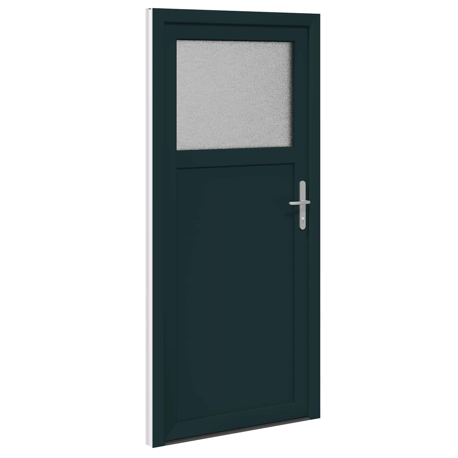 Boczne drzwi wejściowe antracytowe 98 x 198 cm PCW ze stalowym rdzeniem 5-punktowe grzybkowe zamknięcie na sztyft, próg aluminiowy i oszklenie chroniące przed ciepłem, DIN lewe