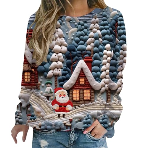 Weihnachtspullover Damen,Lose Casual Christmas Sweat 3D Druck Lustige...