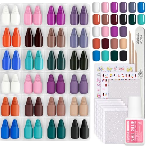 Beetles Press on Nails Kit 576Pcs 24 Colors, Short...