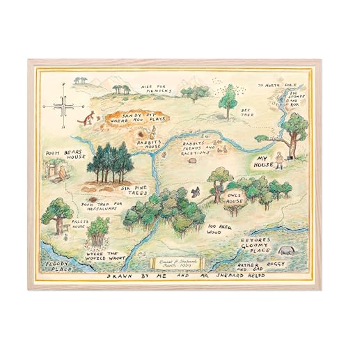 Image of BigWig Prints Hundred Acre Wood Map Vintage Poster, Classic Pooh Nursery Poster, Hundred Acre Wood Nursery Decor - Unframed (8x10)