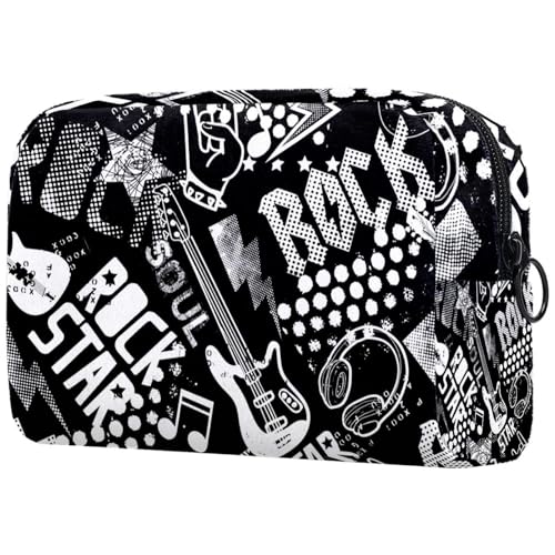 Grunge Rock Music Trousse de maquillage avec guitare pour femme, trousse de toilette de voyage, grande pochette de maquillage pratique avec fermeture éclair,...
