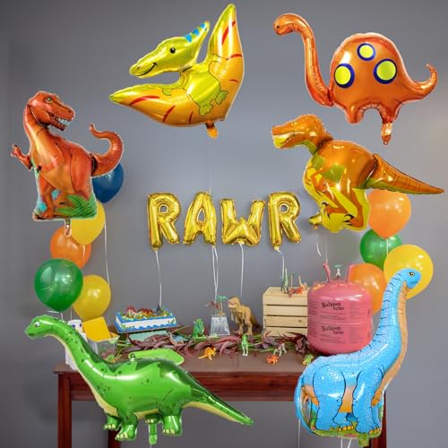 Lingqiang Dinosaur Foil Balloons Set (35-50 In), 6 Pieces Large Dinosaur Mylar Helium Balloons For Kids, Giant Cute Dinosaur Birthday Party Decorations Kit For Boys Jungle Dino Theme Baby Shower Decor Supplies thumb #6
