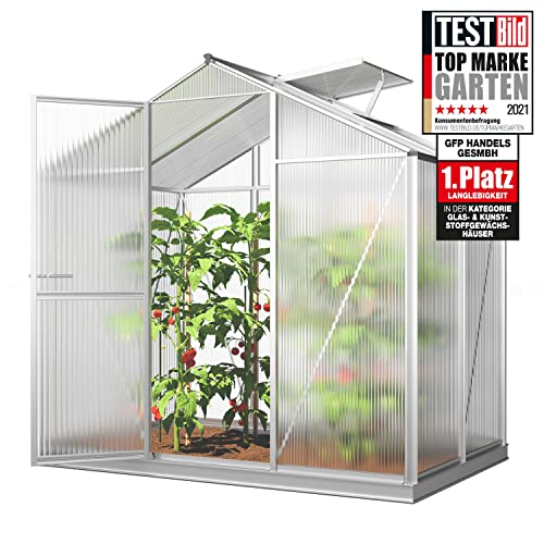 GFP Gewächshaus ECO 2 Alu-Rahmen 192x131 cm, 8 mm Doppelstegplatten, mit...