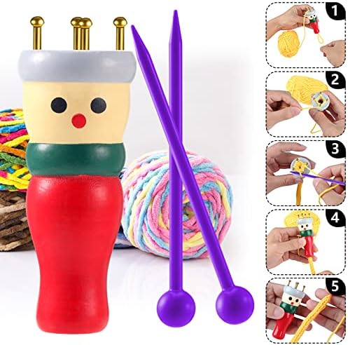 2 Pack French Knitting Dolly Kit,Wooden French Knitting Doll Kids Knitting Starter Kit, for Making Bracelets, Necklaces, Decorations, Craft Starter Kit (1)
