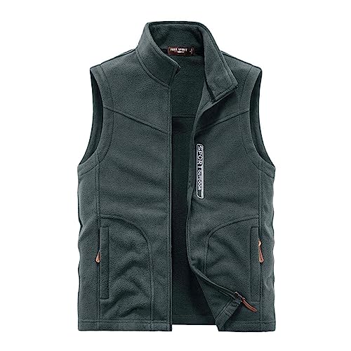 Cexiakong Chaleco de forro polar para hombre, ligero, sin mangas, chaleco de forro polar, chaleco de invierno con forro cálido, chaleco de trabajo para hombres con bolsillos con cremallera, otoño e