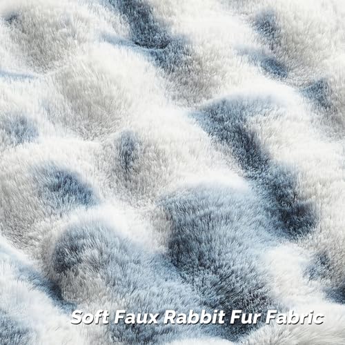 FUTEI Blue White Decorative Throw Pillow Covers 20x20 Inch Set of 2,Soft Fuzzy Faux Rabbit Fur Cushion Covers with Raised Texture,Neutral Boho Home Decor for Couch Bed Living Room