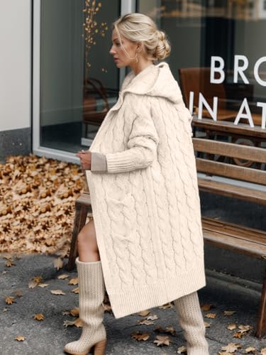 Winter Fall Cardigan Sweaters for Women Fashion 2025 Open Front Hooded Cable Oversized Long Trendy Warm Coats Outfits4