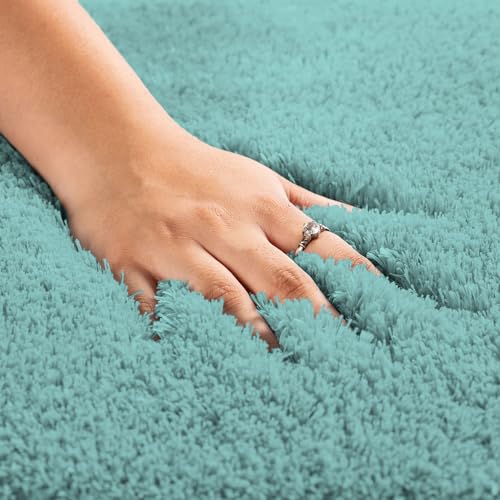 Image of LUXE HOME INTERNATIONAL Microfiber Rectangular Home Bath Mat Super Soft Non Slip Vegas Mats for Bathroom, Kitchen, Bedroom, and Door (40X60 Cm, Aqua) Pack of 1